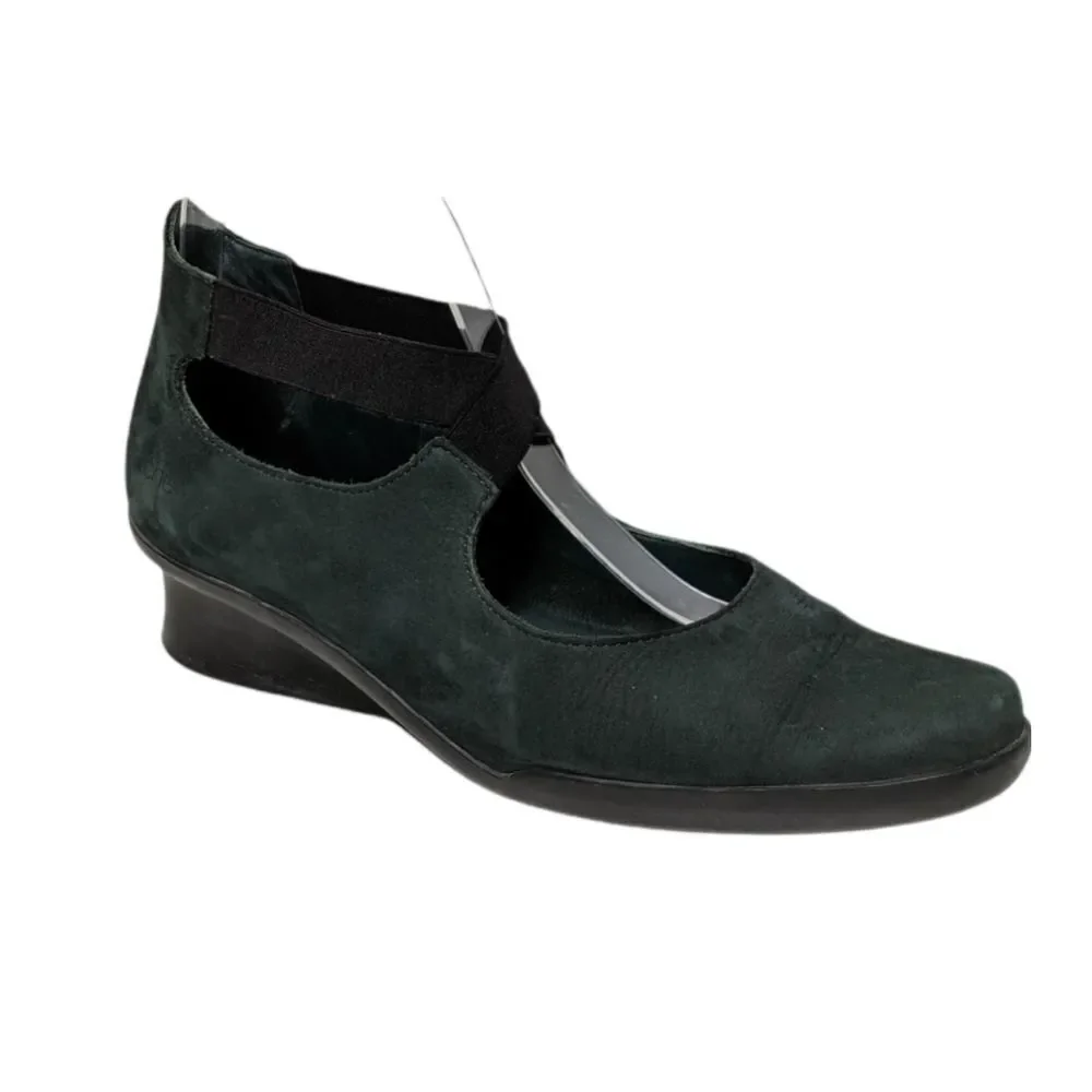 ARCHE Green Leather Cross Strap Wedge Heels 39